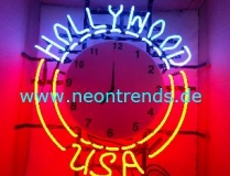 Hollywood USA Neon clock sign Wanduhr Neonuhr news