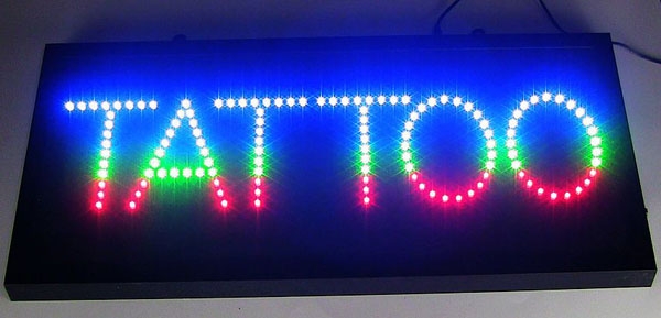 Leuchtschild LED Open Leuchtreklame blau 100x20cm Display Muti Anlage Tattoo 